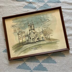 Framed Fine Art Print St John’s Anglican Church Lunenburg NS Gail Patriarche Vtg